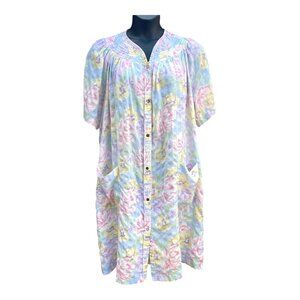 Vintage Smart Time Hawaiian House Dress Coat MuuMuu Robe MCM Pastel Flowers